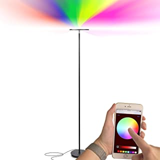 Bringtech Kuler Sky Color Changing Torchiere LED Floor Lamp Smart Floor Lamp Remote Control Head Black